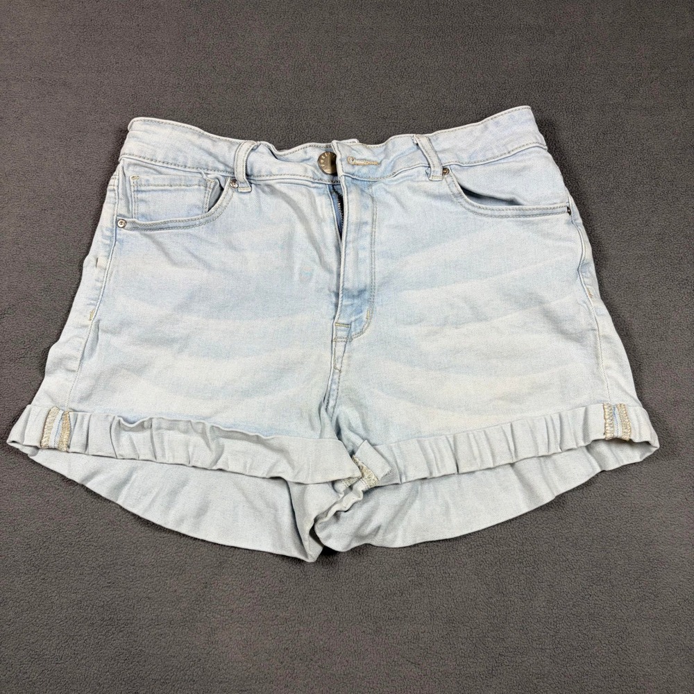 Forever 21 Denim Shorts Womens 30 Light Wash Ruffle Hem Cuffed Pockets